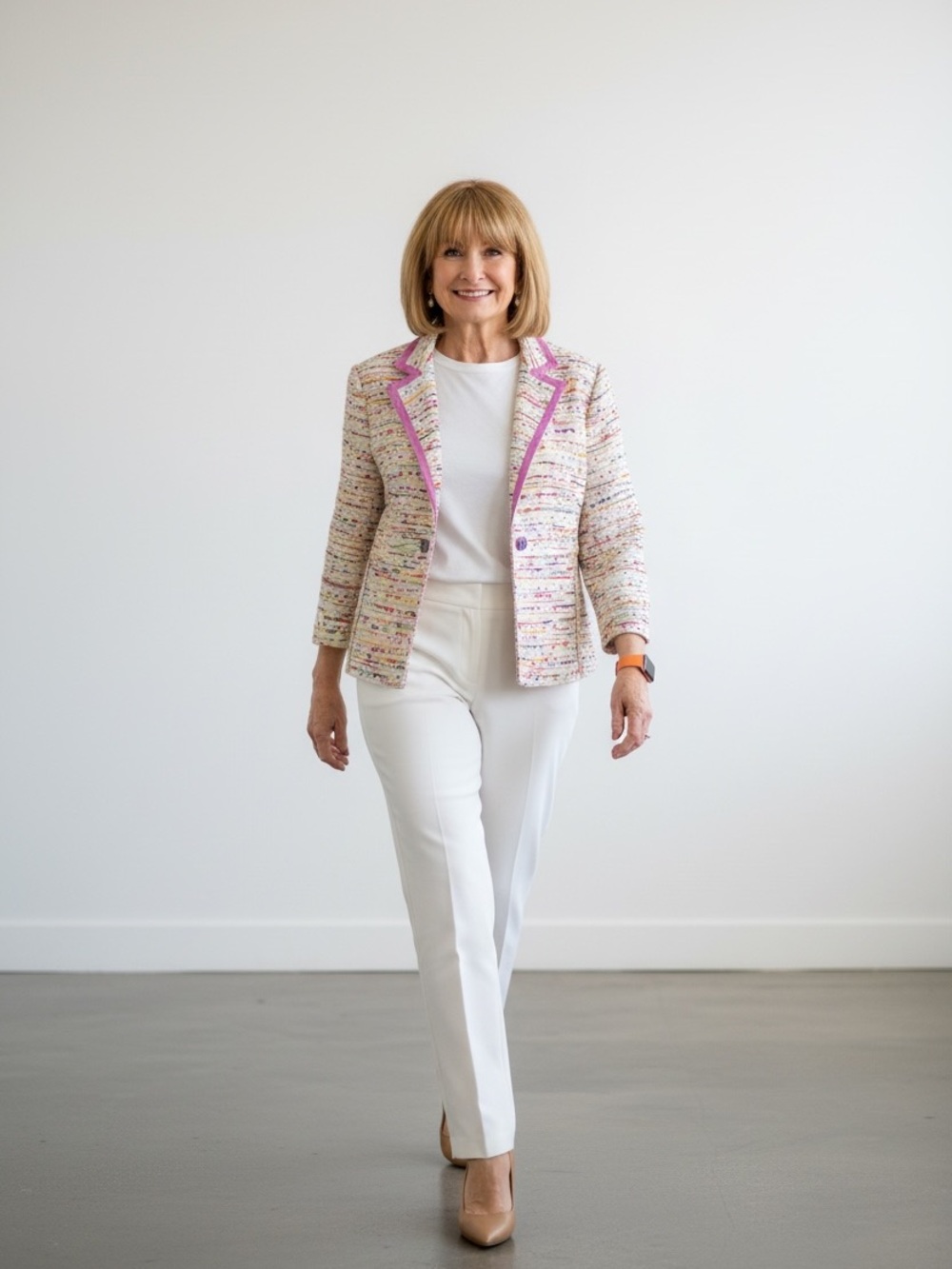 Tibi Confetti tweed jacket Cream Multicolor ribbon weave with Pink Trim 2010ish